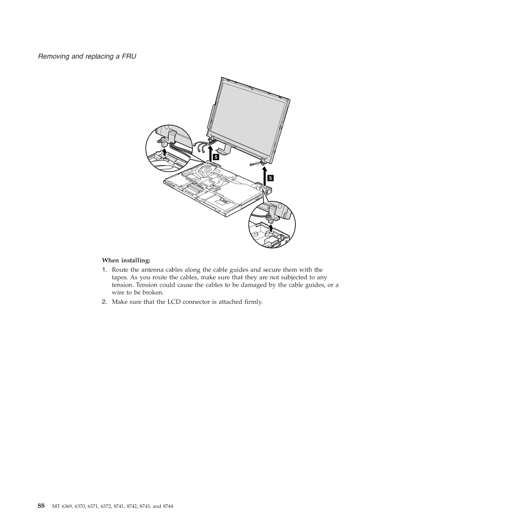 Lenovo T60P manual 88 MT 6369, 6370, 6371, 6372, 8741, 8742, 8743 