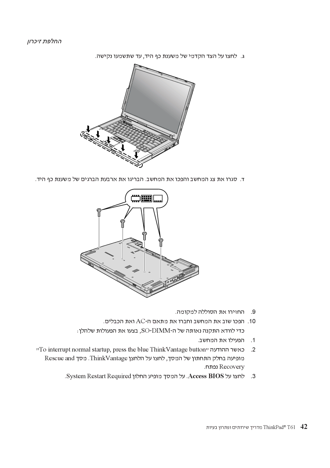 Lenovo T61 manual ןורכיז תפלחה 