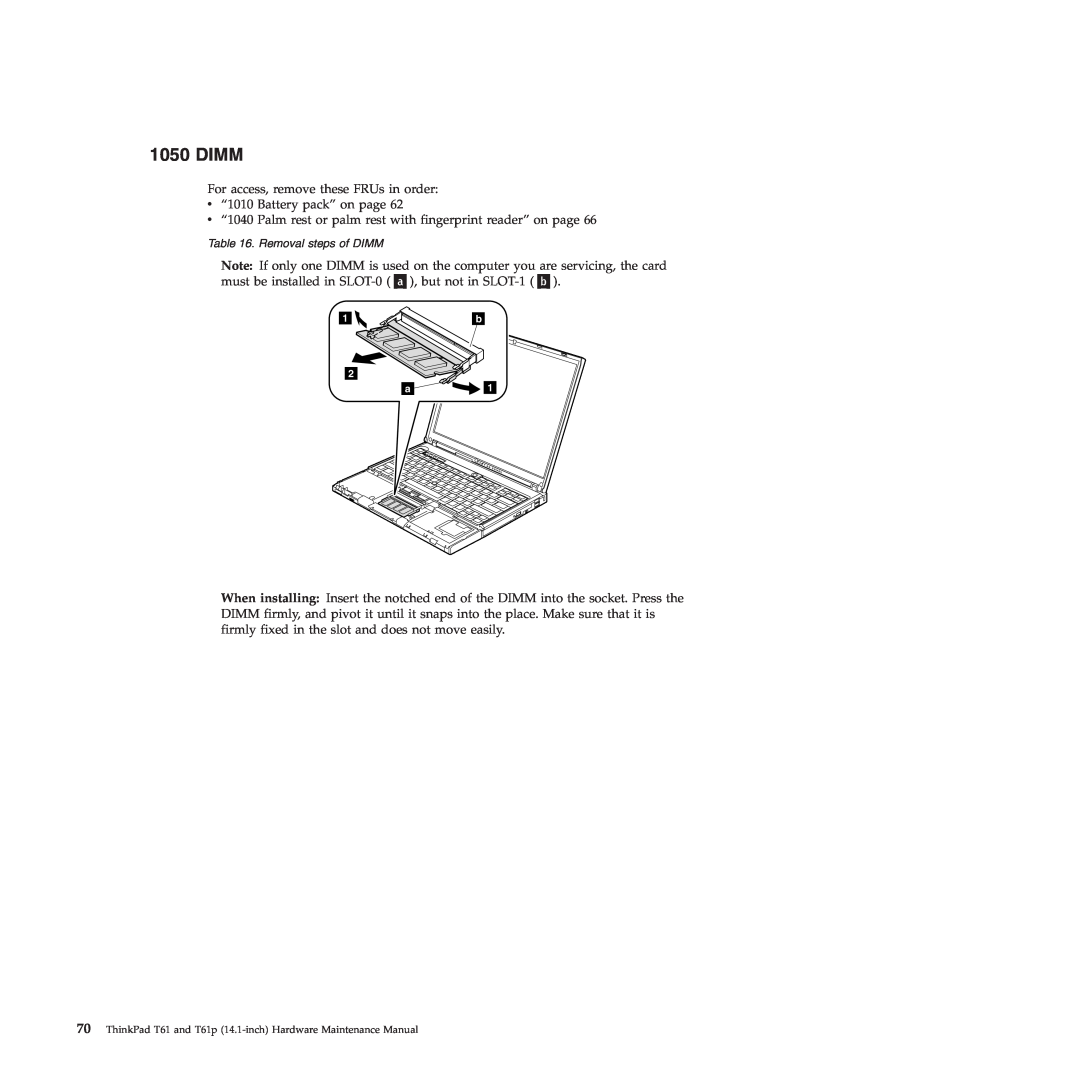 Lenovo T61p manual Dimm 