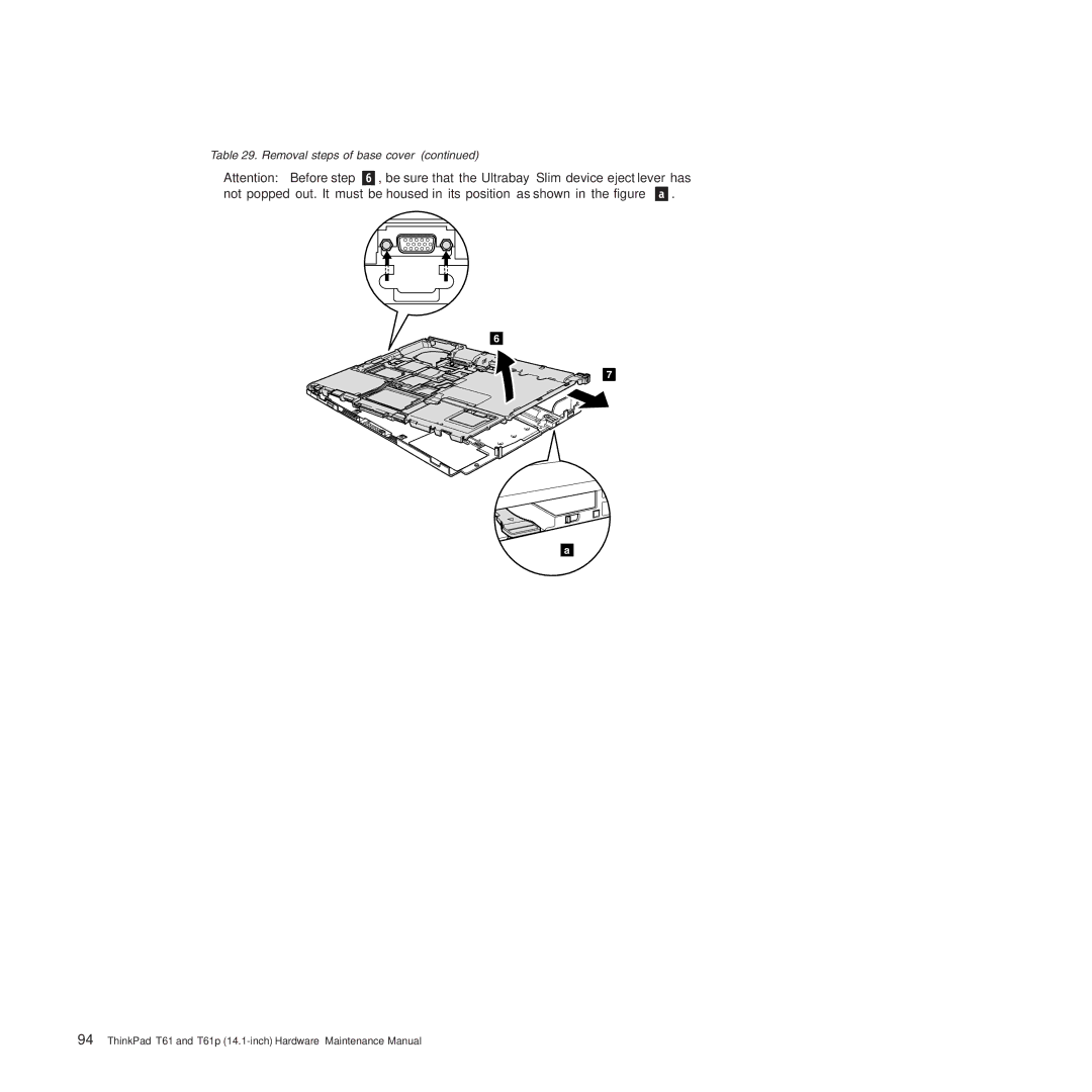 Lenovo T61p manual Be sure that the Ultrabay Slim device eject lever has 