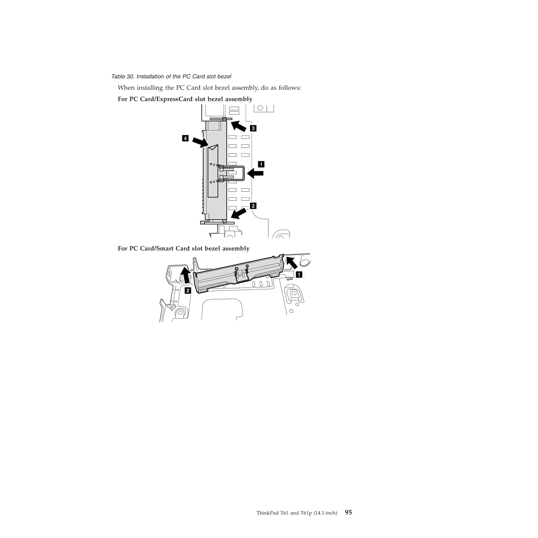 Lenovo T61p manual Installation of the PC Card slot bezel 