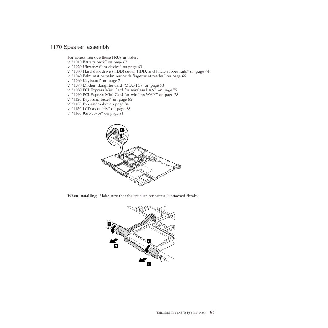 Lenovo T61p manual Speaker assembly 