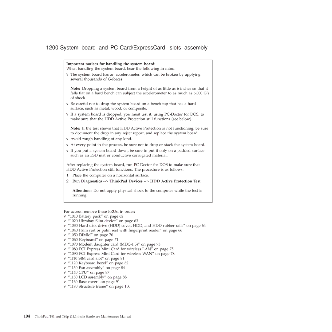 Lenovo T61p manual System board and PC Card/ExpressCard slots assembly, Important notices for handling the system board 