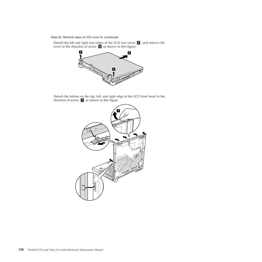 Lenovo T61p manual Removal steps of LCD cover kit 