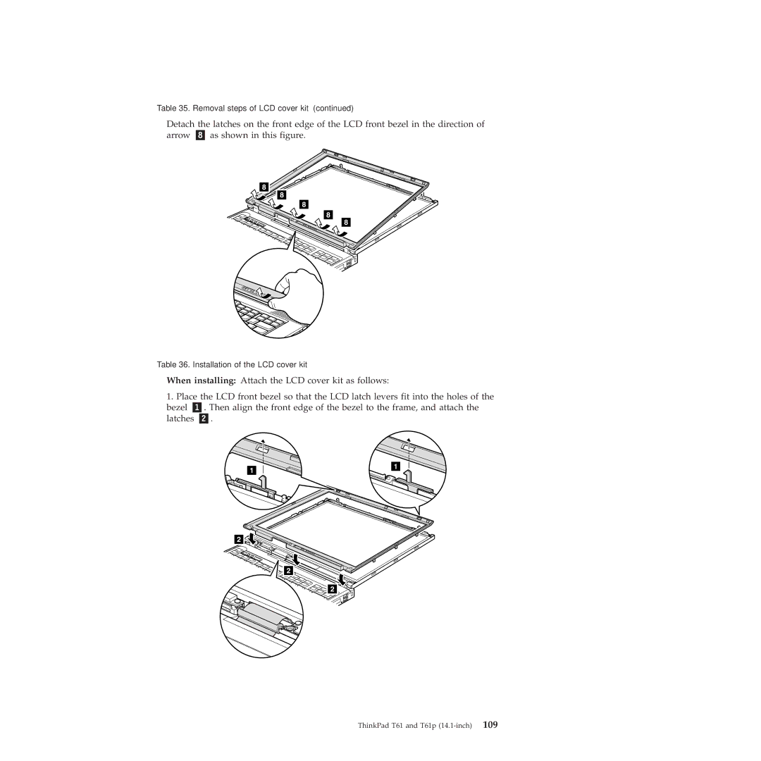 Lenovo T61p manual Installation of the LCD cover kit 