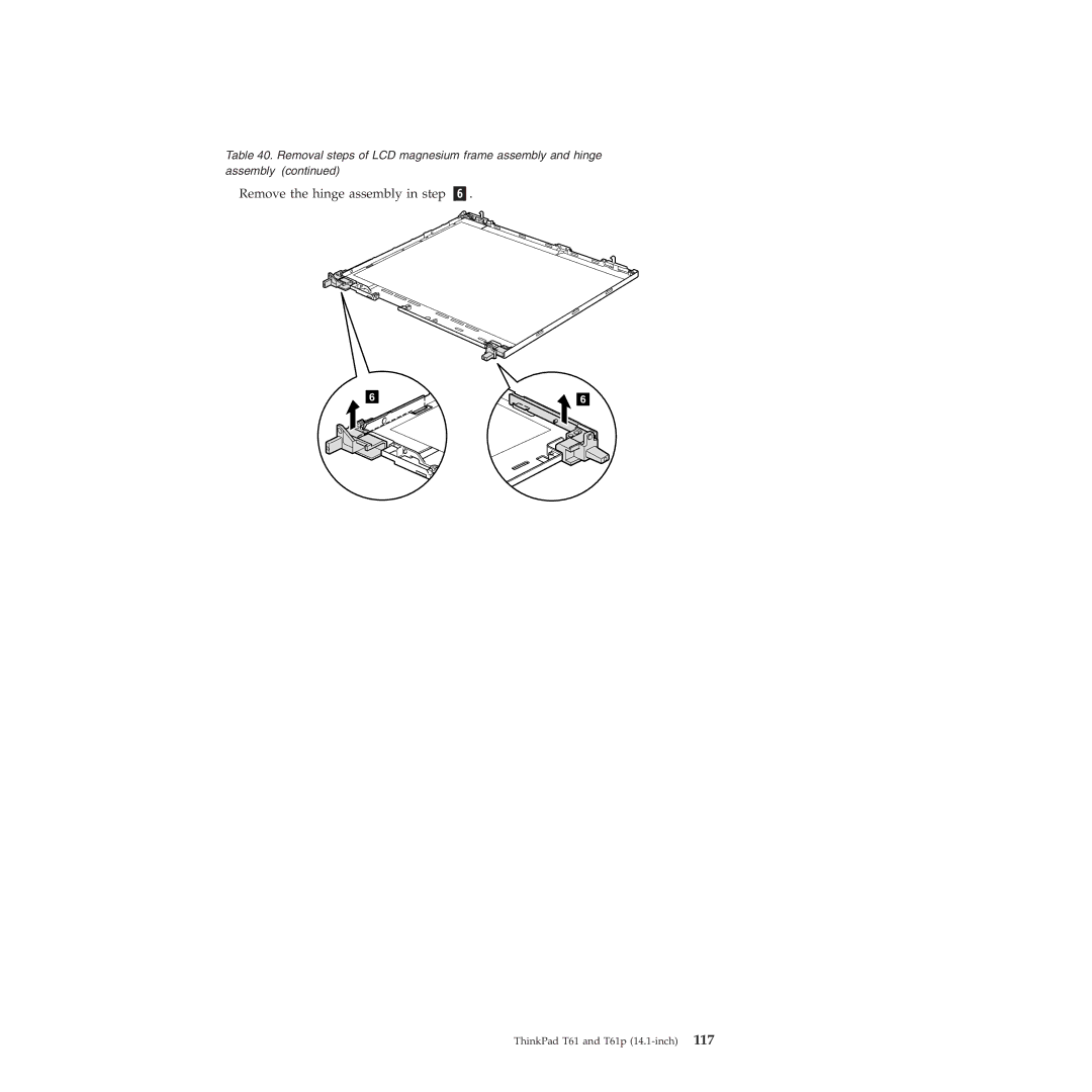 Lenovo T61p manual Remove the hinge assembly in step 