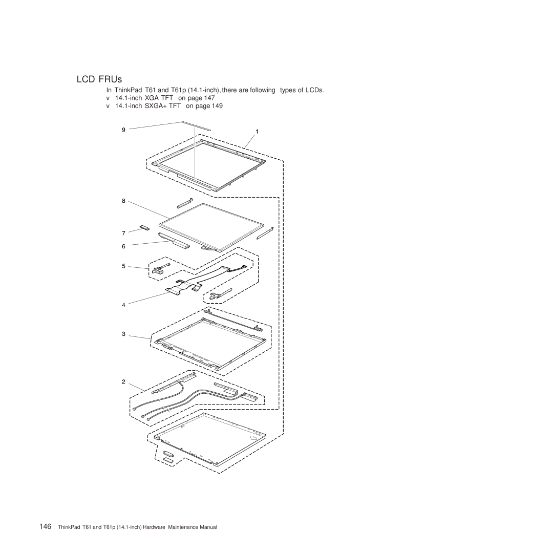 Lenovo T61p manual LCD FRUs 
