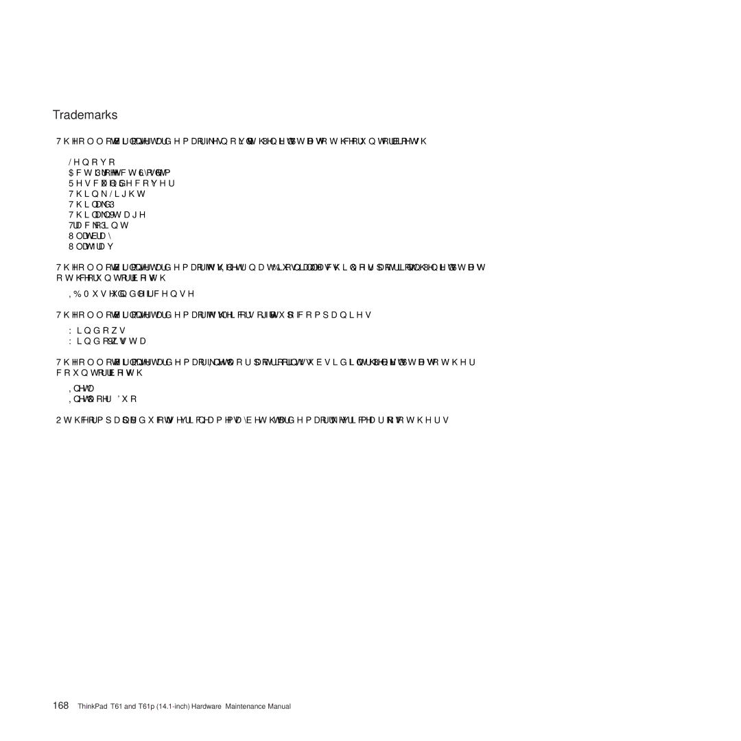 Lenovo T61p manual Trademarks 