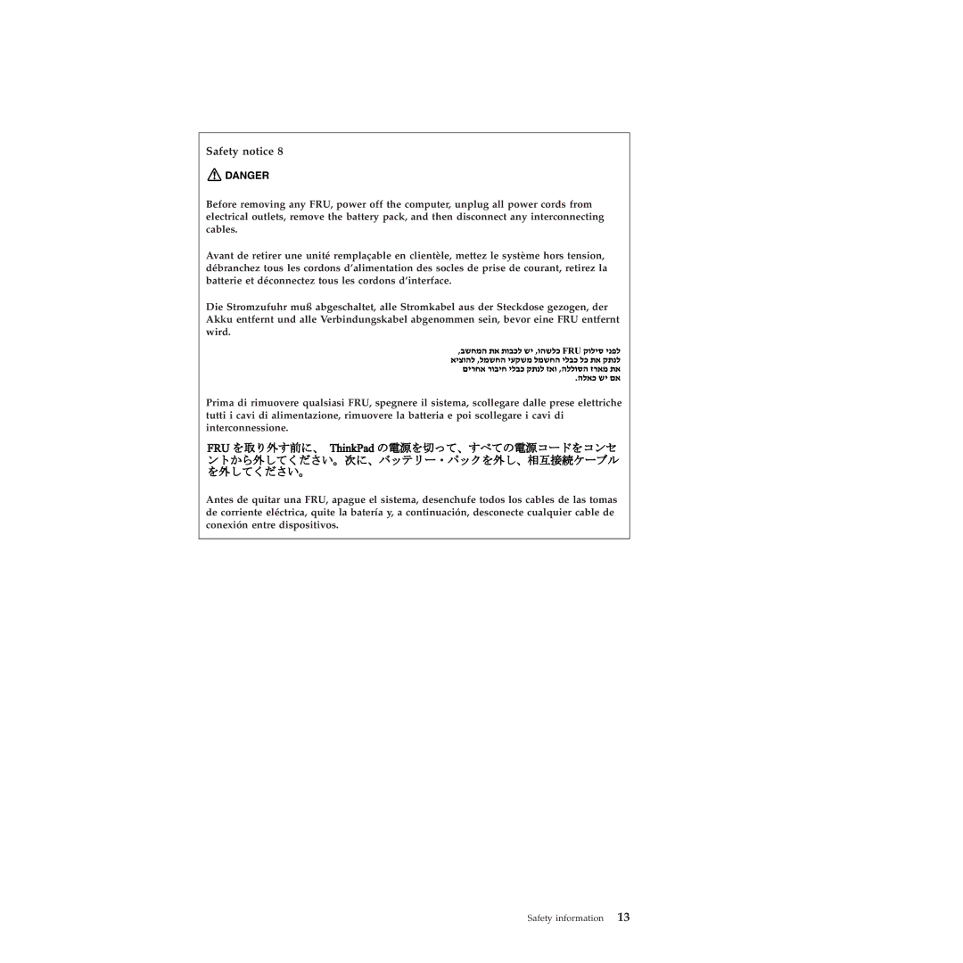 Lenovo T61p manual Safety notice 