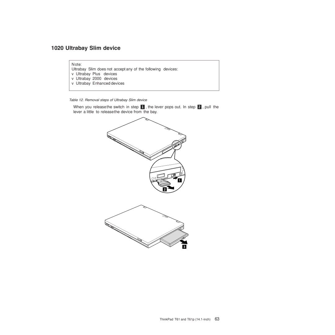 Lenovo T61p manual Ultrabay Slim device 