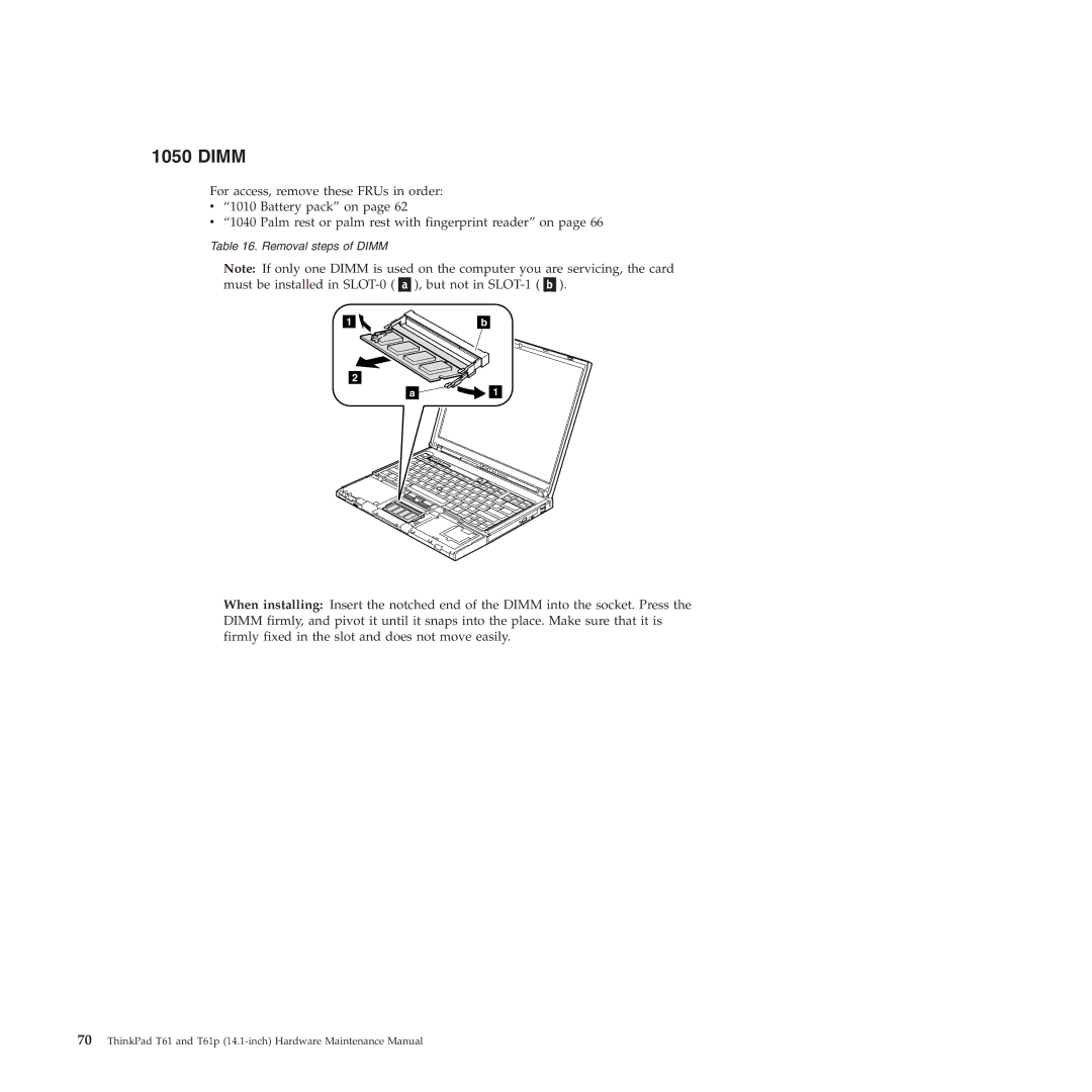 Lenovo T61p manual Dimm 