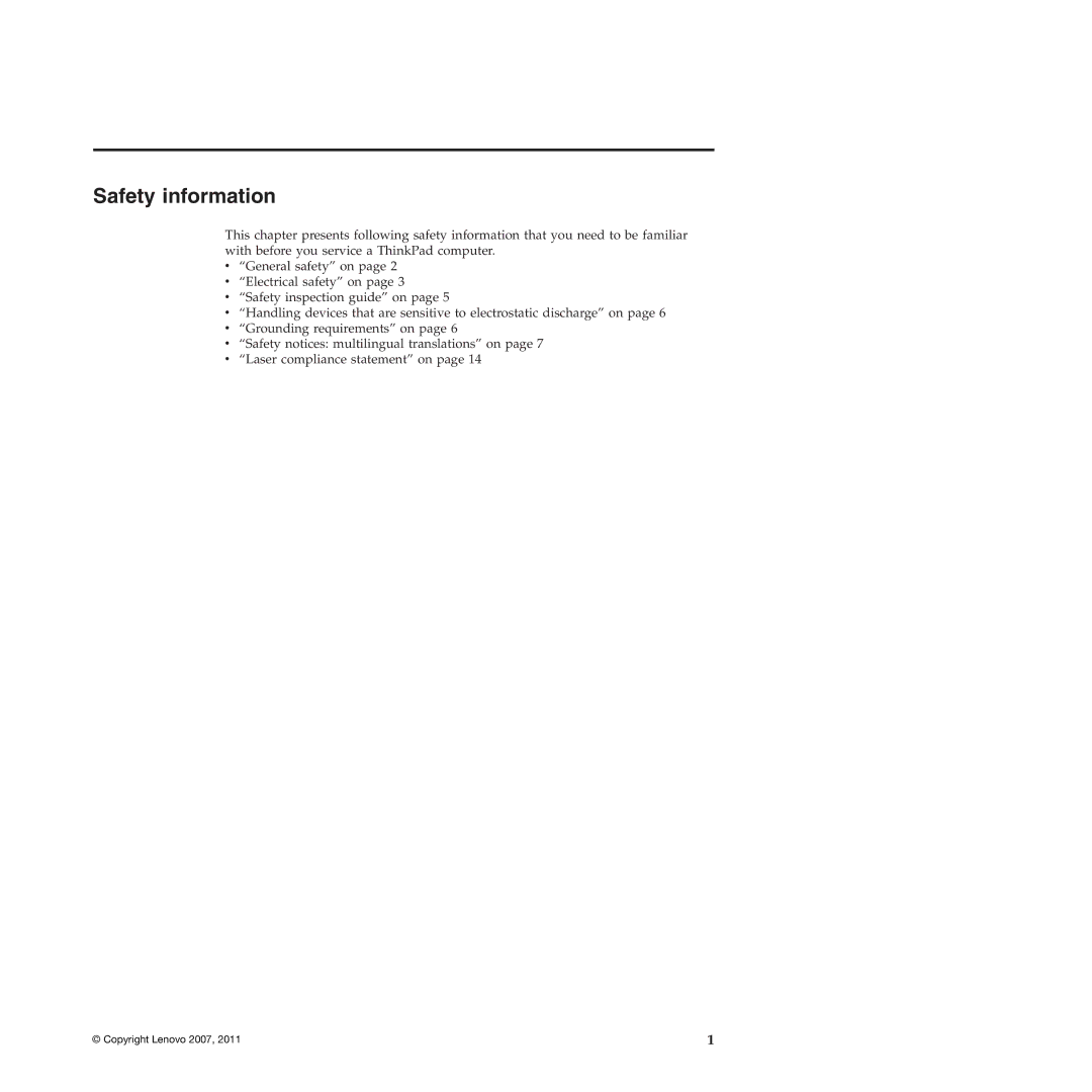 Lenovo T61p manual Safety information 