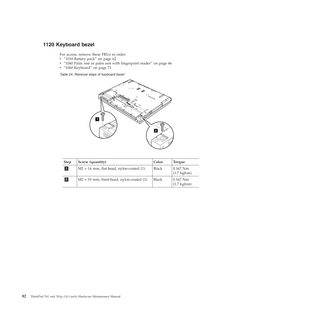 Lenovo T61p manual Keyboard bezel 