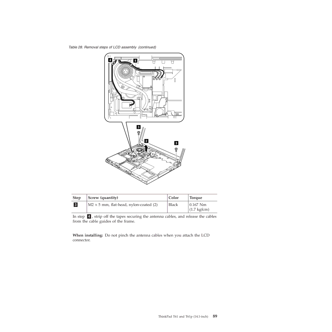 Lenovo T61p manual Step Screw quantity Color Torque 