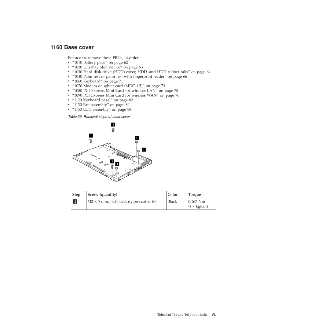 Lenovo T61p manual Base cover 