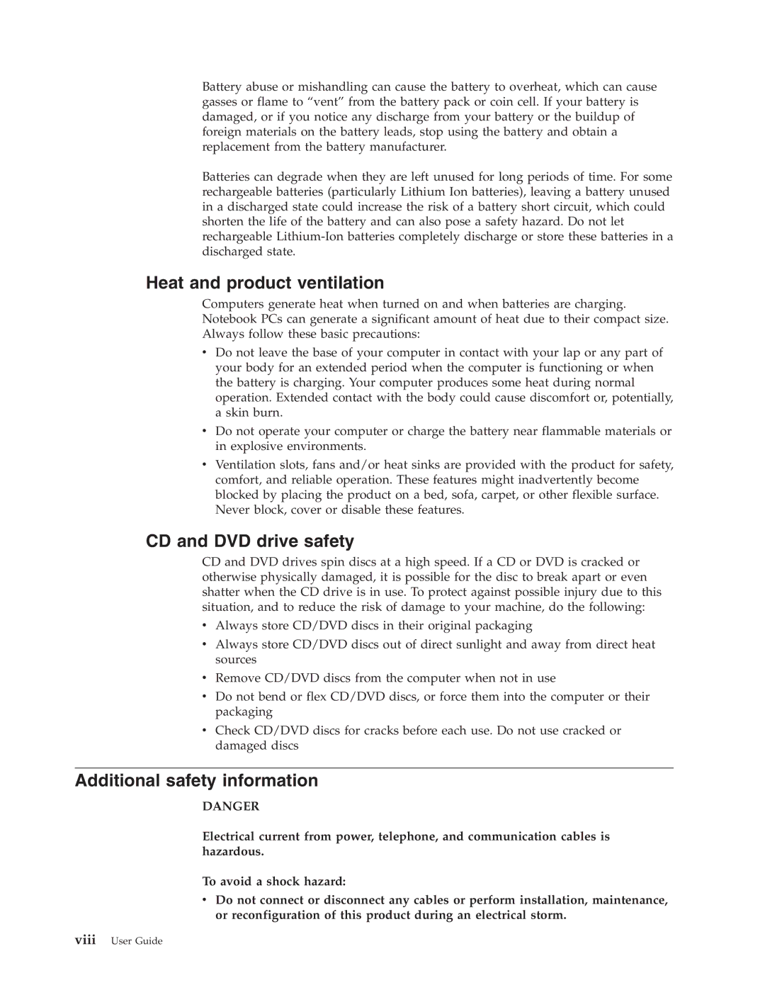 Lenovo TC S51-8173, TC A51-8425 manual Heat and product ventilation, CD and DVD drive safety, Additional safety information 