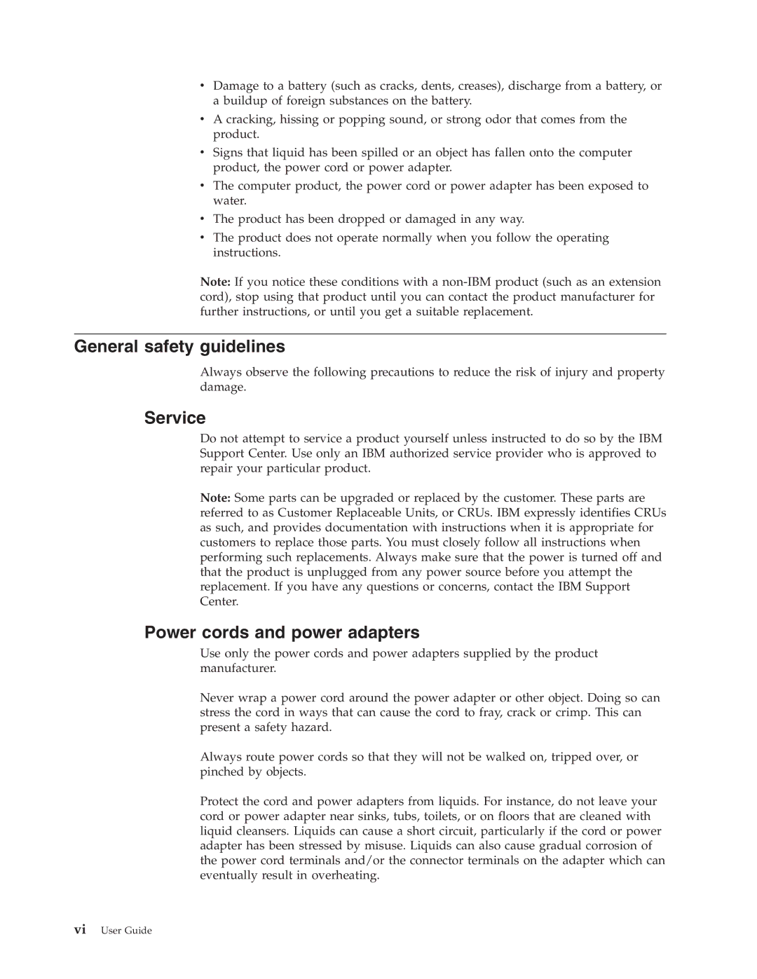 Lenovo TC A51-8428, TC A51-8425, TC A51-8424, TC S51-8171 General safety guidelines, Service, Power cords and power adapters 