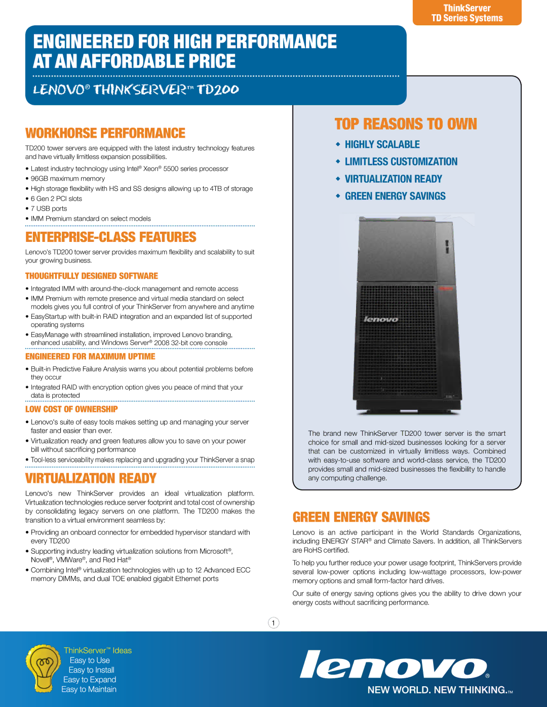 Lenovo TD manual Thoughtfully Designed Software, Engineered for Maximum Uptime, Low Cost of Ownership 