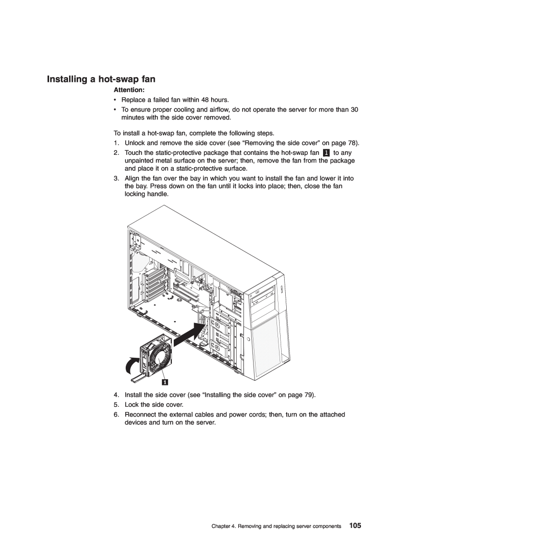 Lenovo TD100X manual Installing a hot-swap fan 