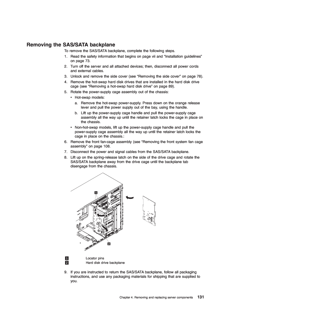 Lenovo TD100X manual Removing the SAS/SATA backplane 