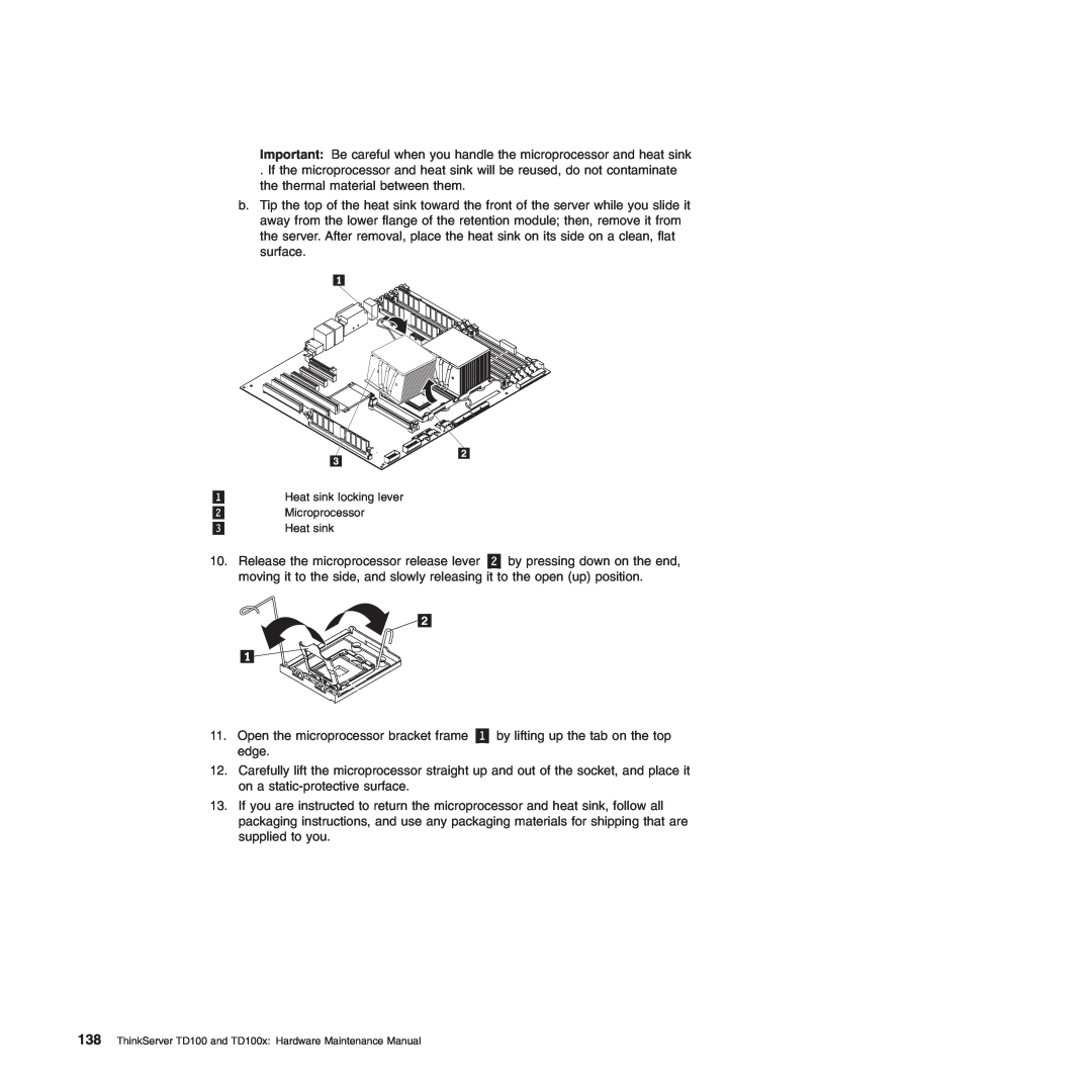 Lenovo TD100X manual Important Be careful when you handle the microprocessor and heat sink 