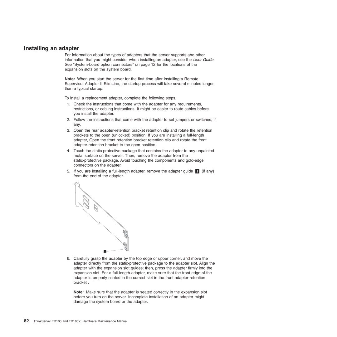 Lenovo TD100X manual Installing an adapter 