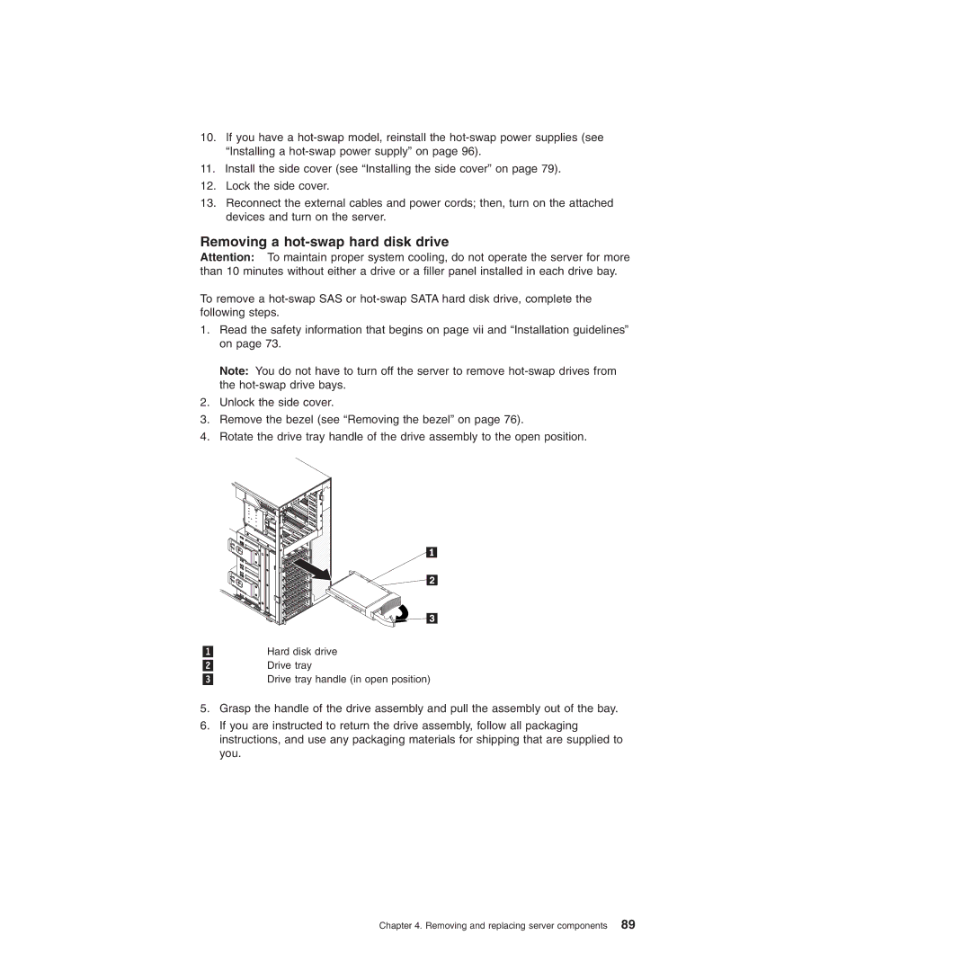 Lenovo TD100X manual Removing a hot-swap hard disk drive 