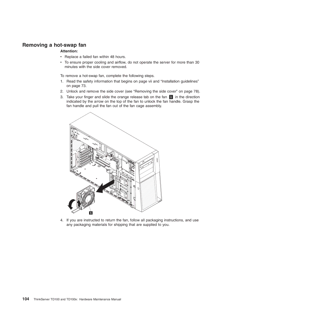 Lenovo TD100X manual Removing a hot-swap fan 