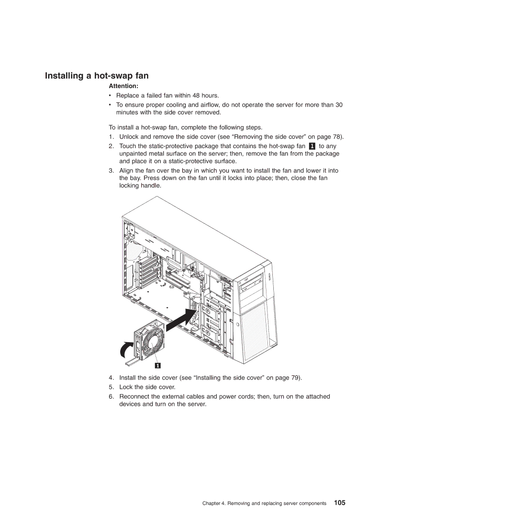 Lenovo TD100X manual Installing a hot-swap fan 