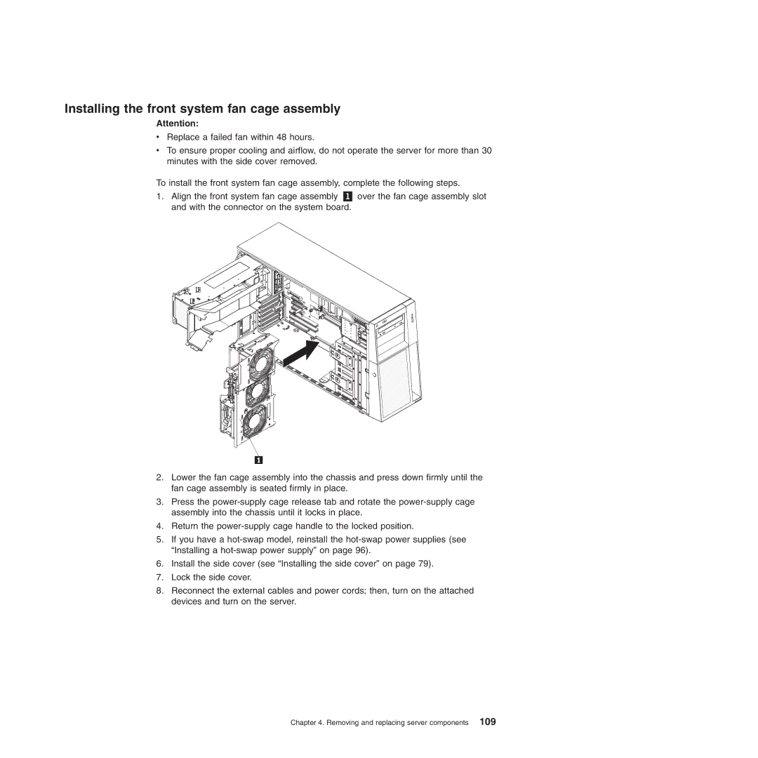 Lenovo TD100X manual Installing the front system fan cage assembly 