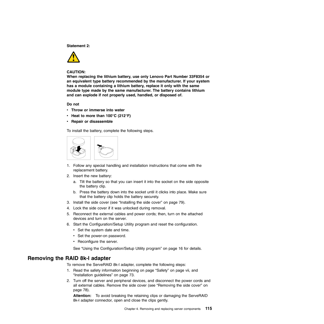 Lenovo TD100X manual Removing the RAID 8k-l adapter 