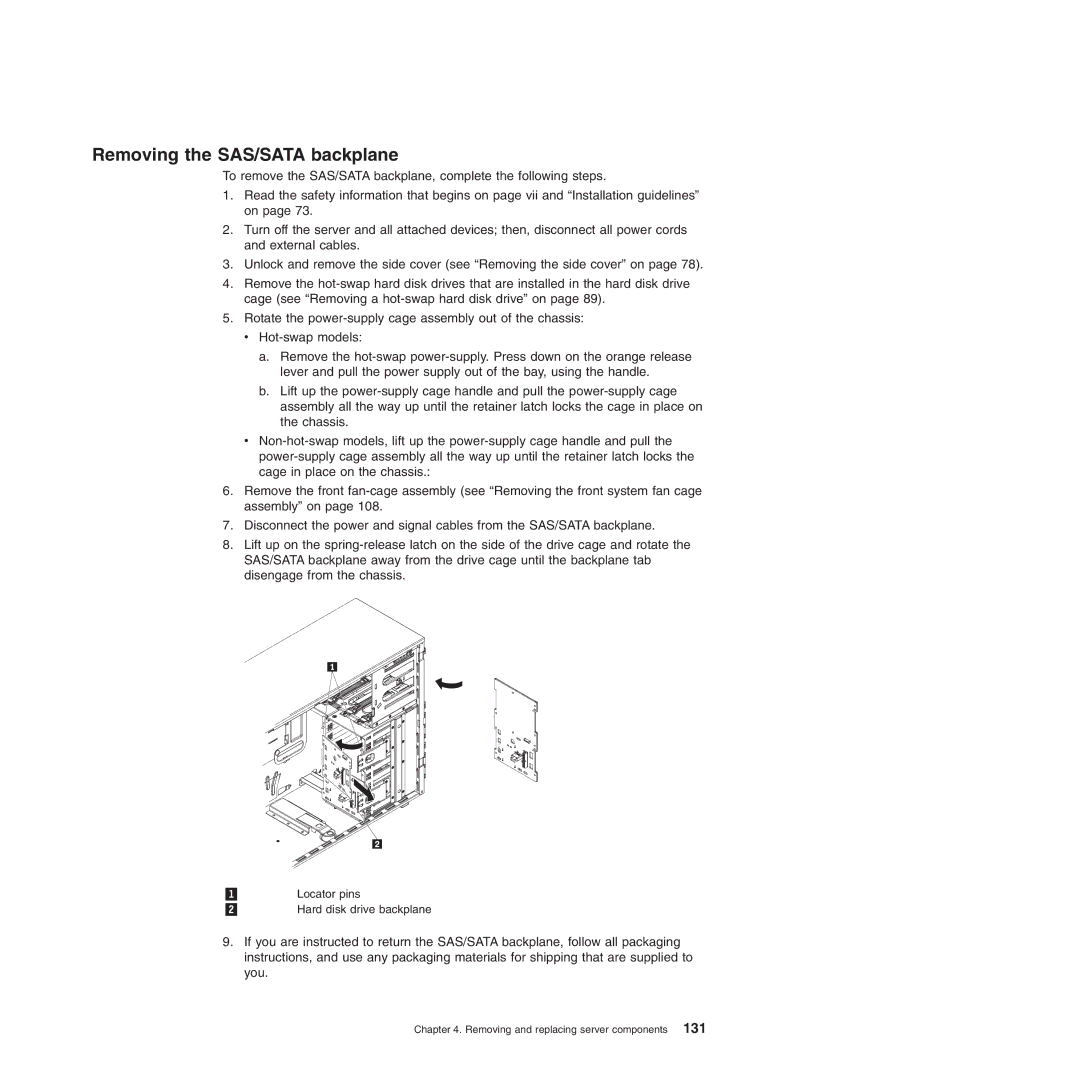 Lenovo TD100X manual Removing the SAS/SATA backplane 