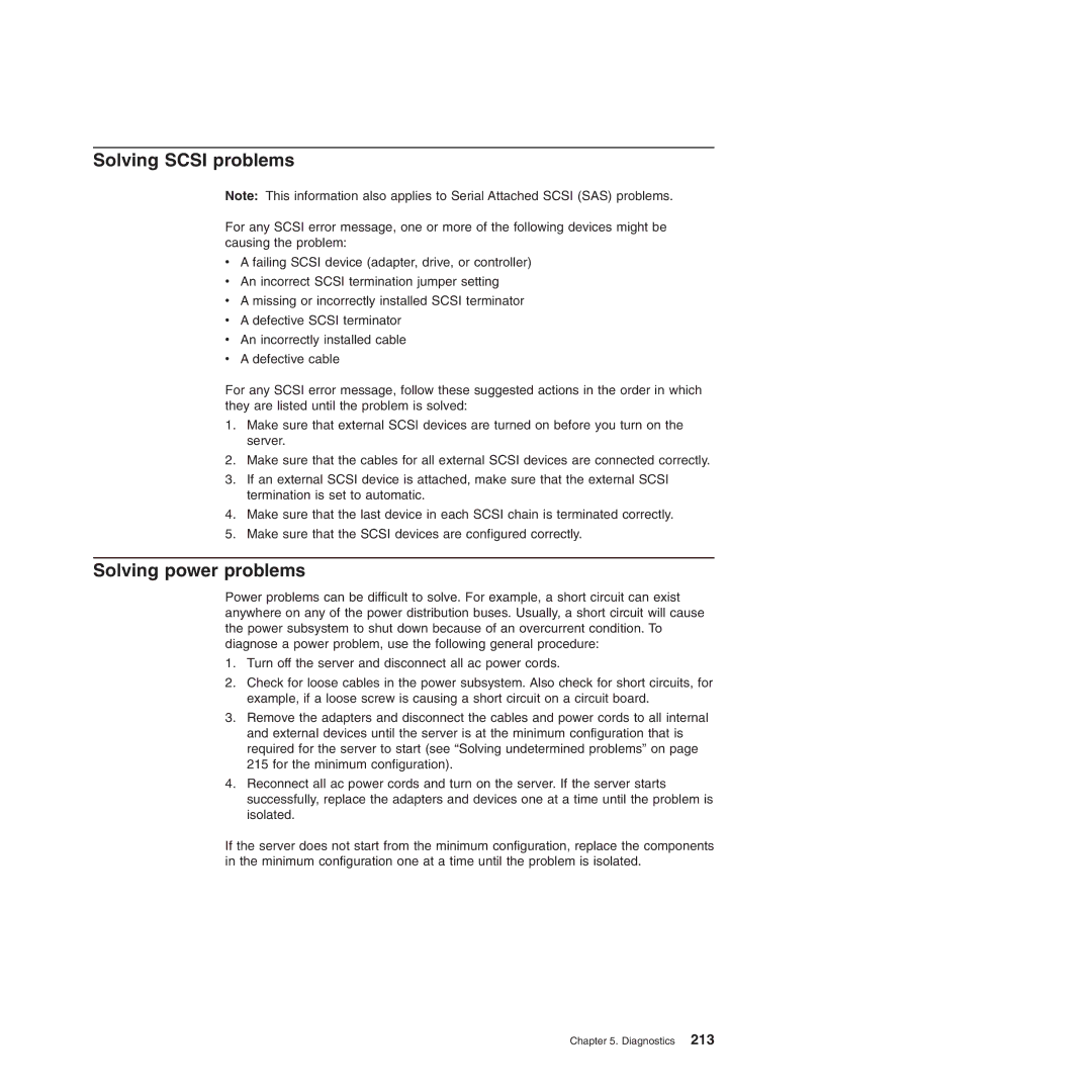 Lenovo TD100X manual Solving Scsi problems, Solving power problems 