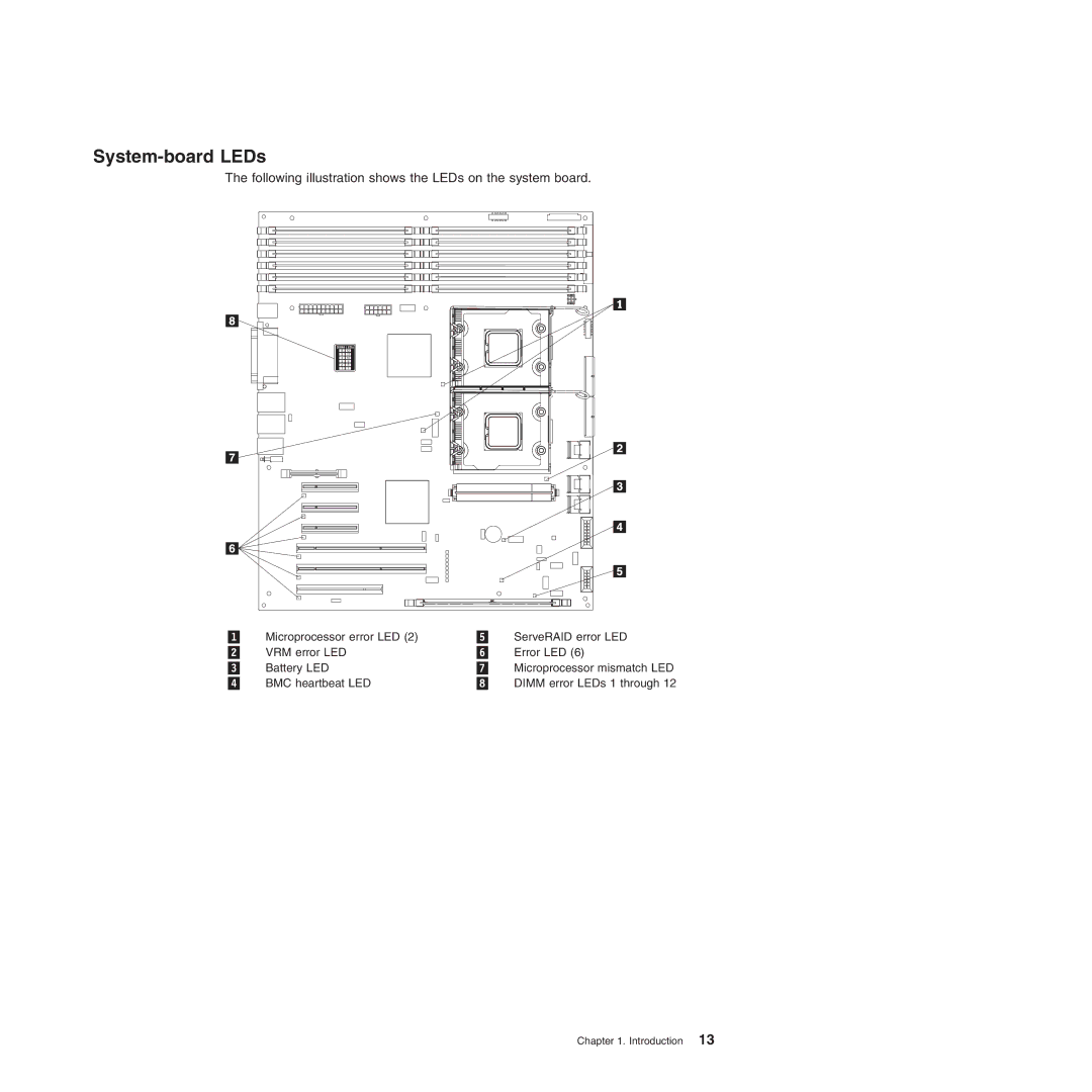 Lenovo TD100X manual System-board LEDs, Following illustration shows the LEDs on the system board 