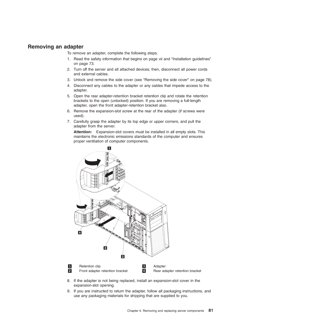 Lenovo TD100X manual Removing an adapter 