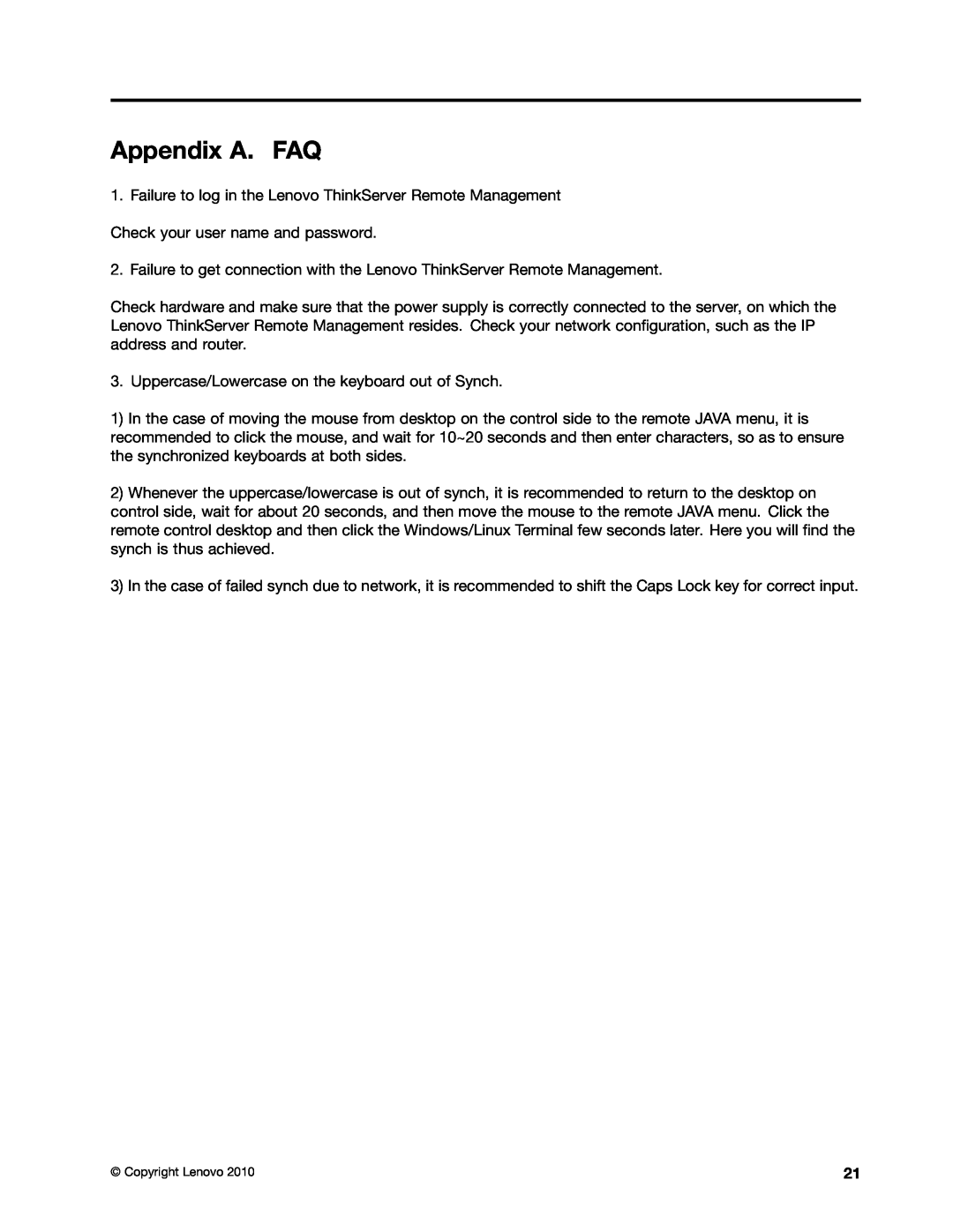 Lenovo TD230 manual Appendix A. FAQ 
