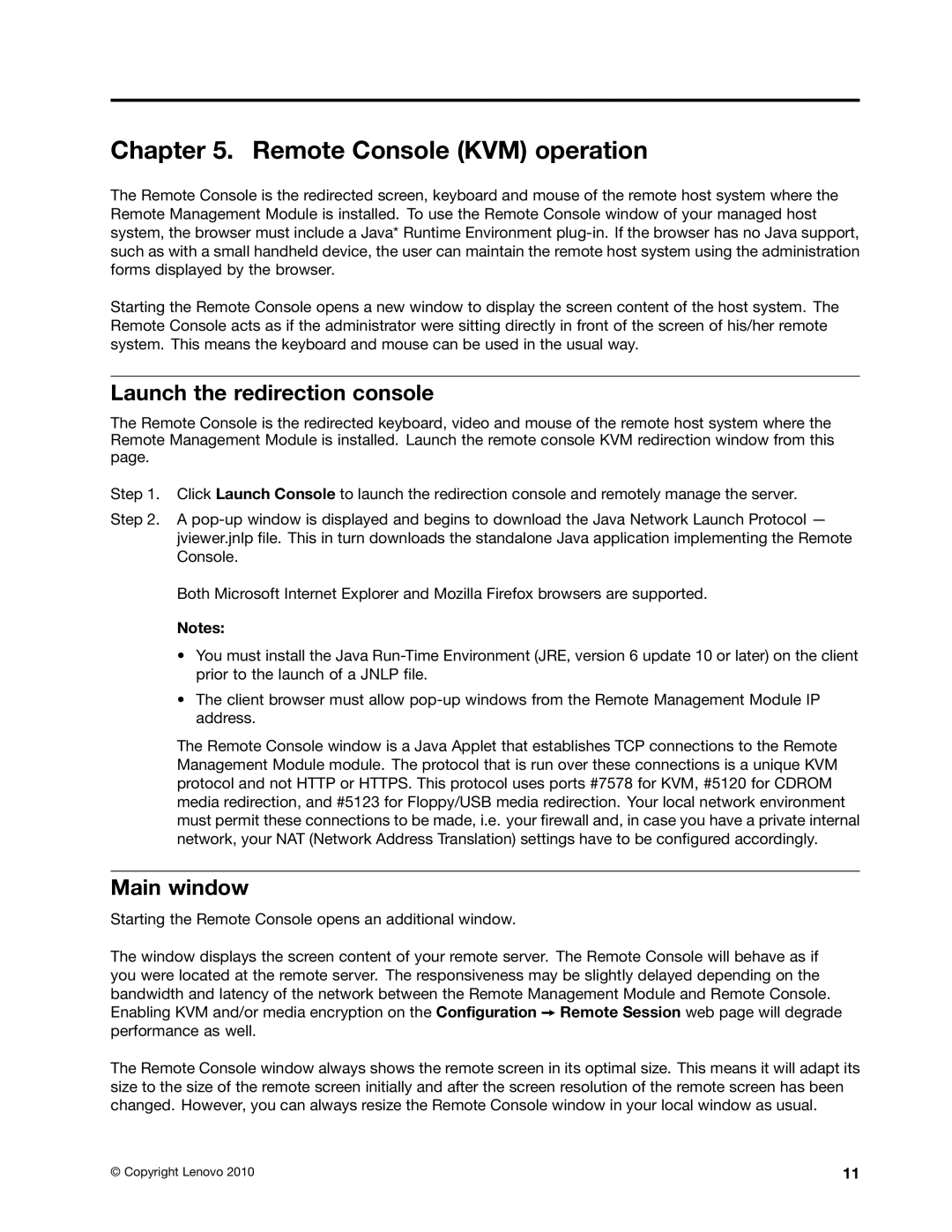 Lenovo TD230 manual Remote Console KVM operation, Launch the redirection console, Main window 