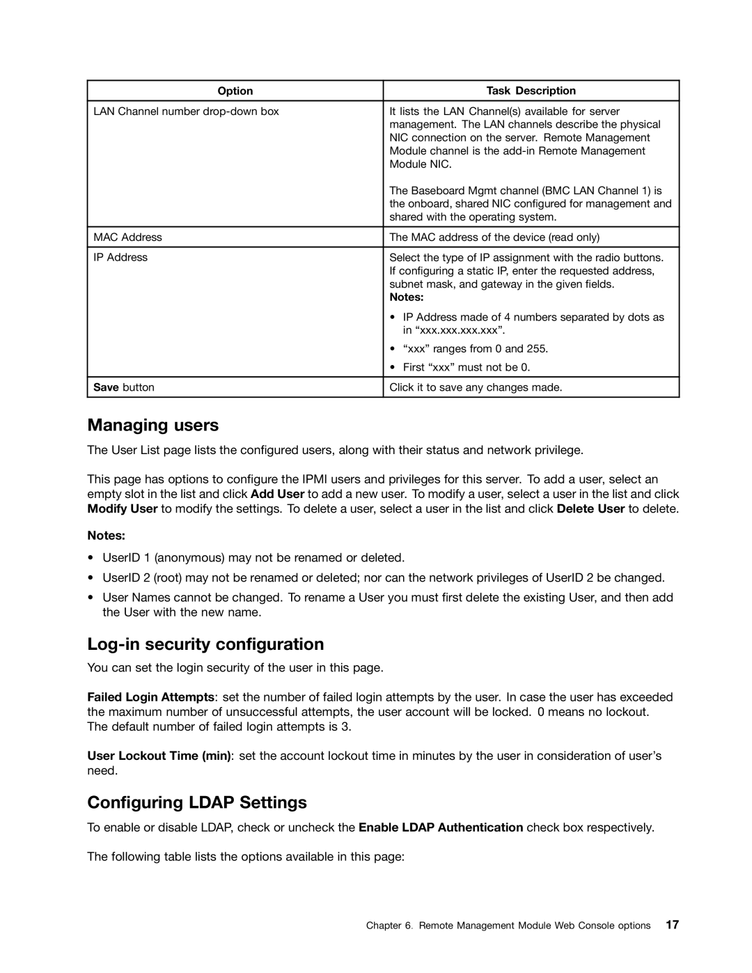 Lenovo TD230 manual Managing users, Log-in security configuration, Configuring Ldap Settings 