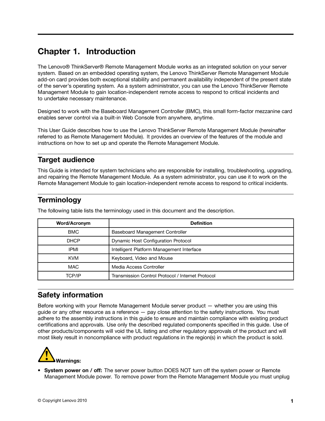 Lenovo TD230 manual Introduction, Target audience, Terminology, Safety information, Word/Acronym Definition 