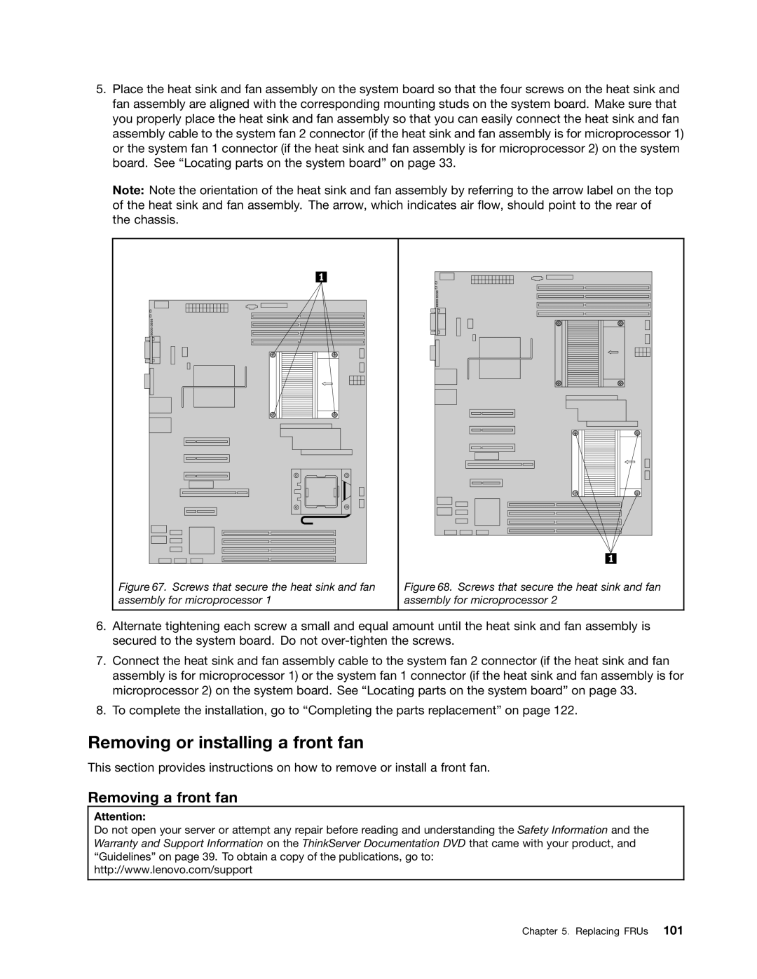 Lenovo TD230 manual Removing or installing a front fan, Removing a front fan 