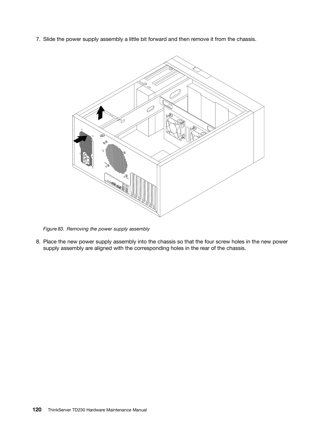 Lenovo TD230 manual Removing the power supply assembly 