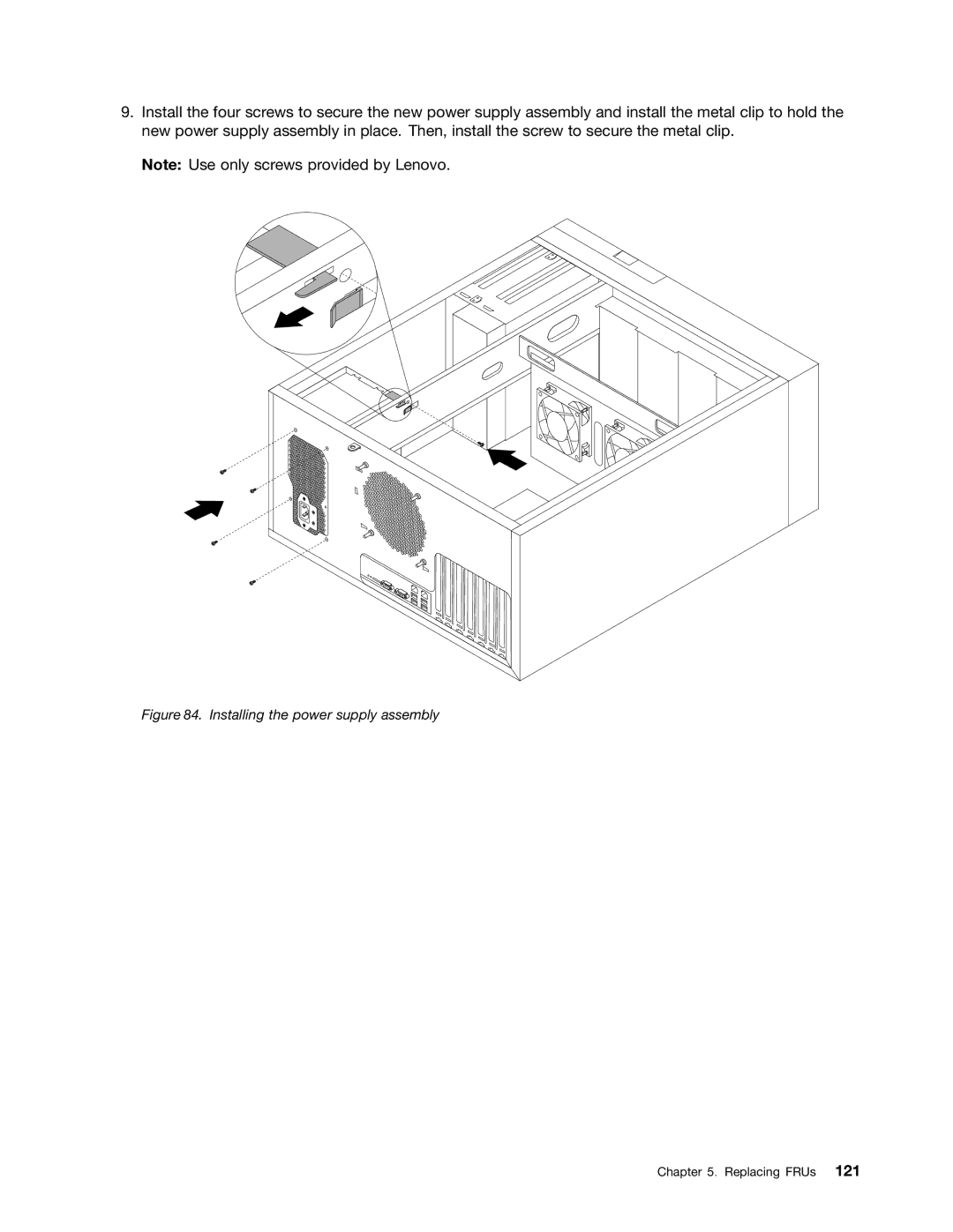 Lenovo TD230 manual Installing the power supply assembly 