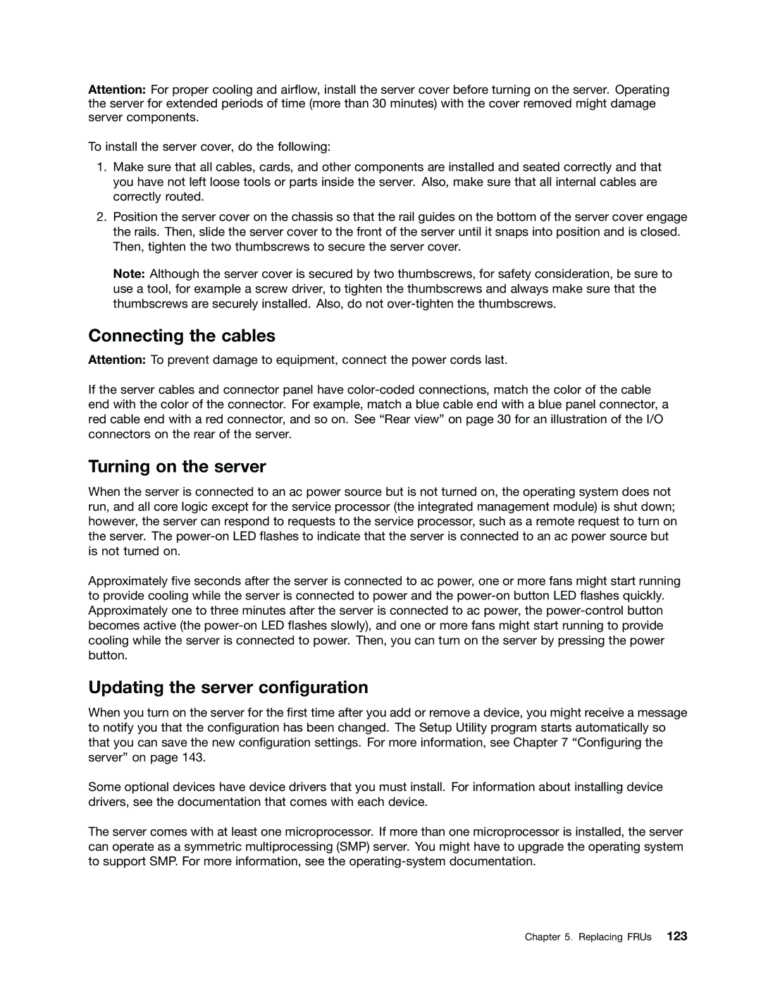 Lenovo TD230 manual Connecting the cables, Turning on the server, Updating the server configuration 