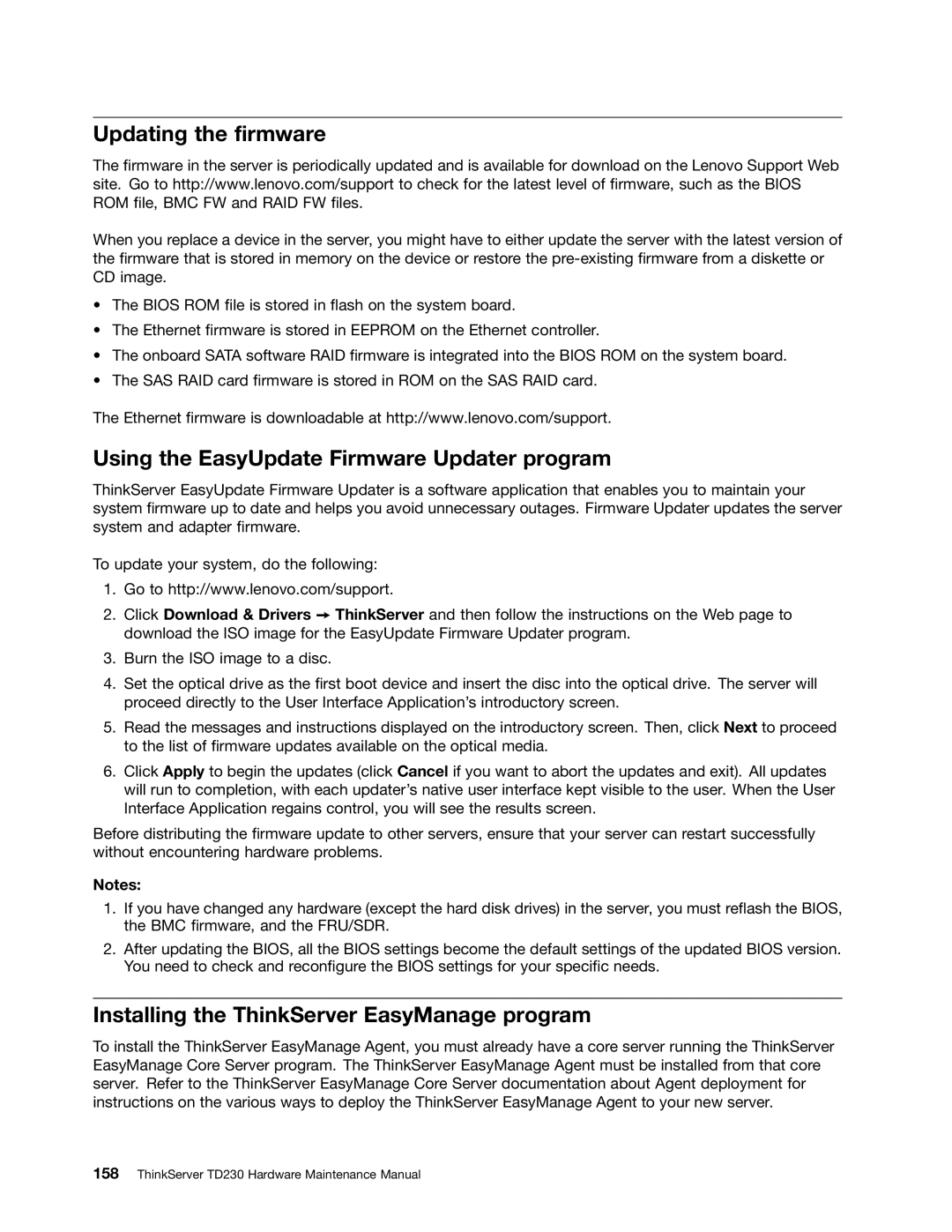 Lenovo TD230 manual Updating the firmware, Using the EasyUpdate Firmware Updater program 