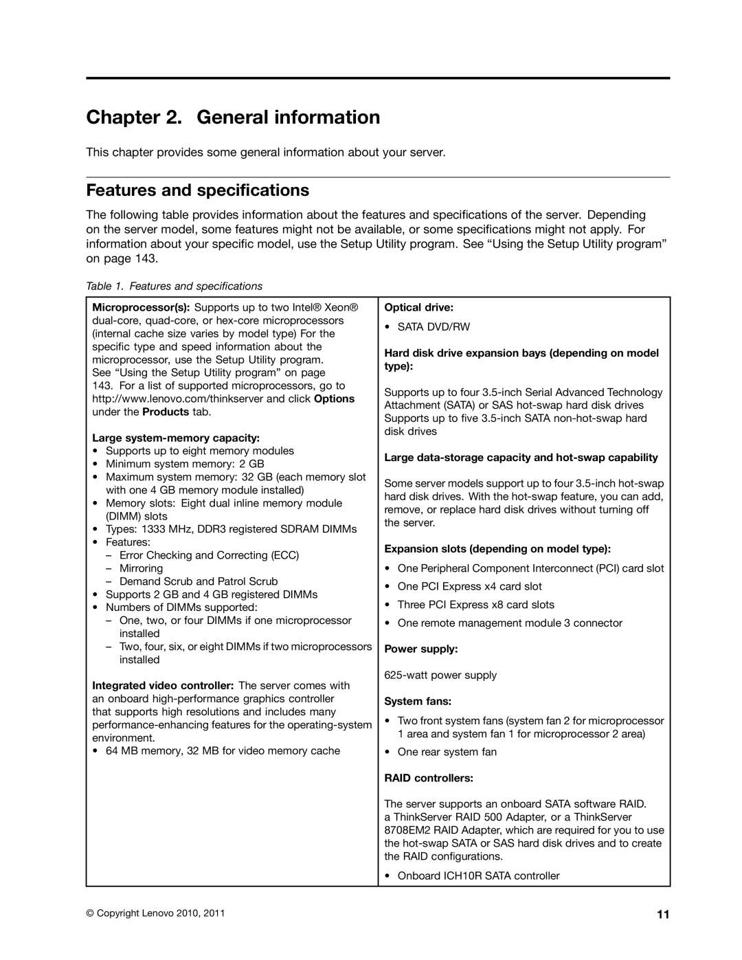 Lenovo TD230 manual General information, Features and specifications 