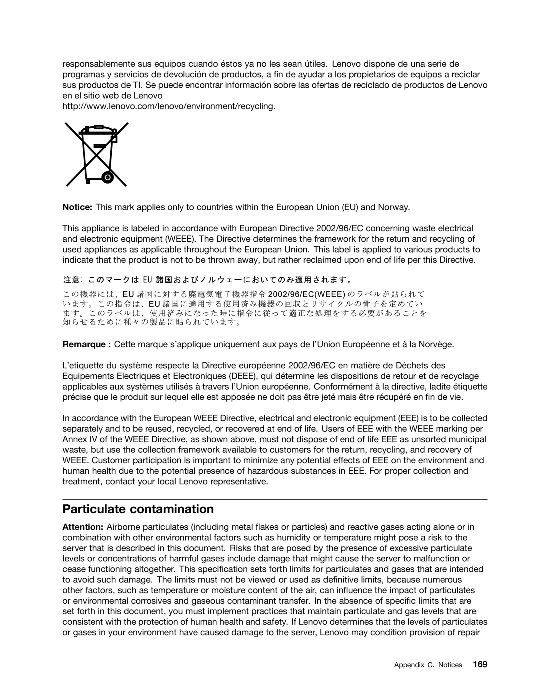 Lenovo TD230 manual Particulate contamination 