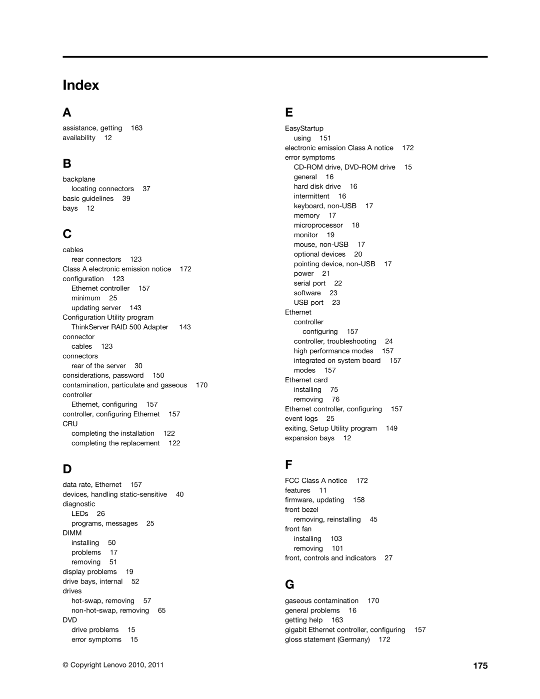 Lenovo TD230 manual Index, 175 