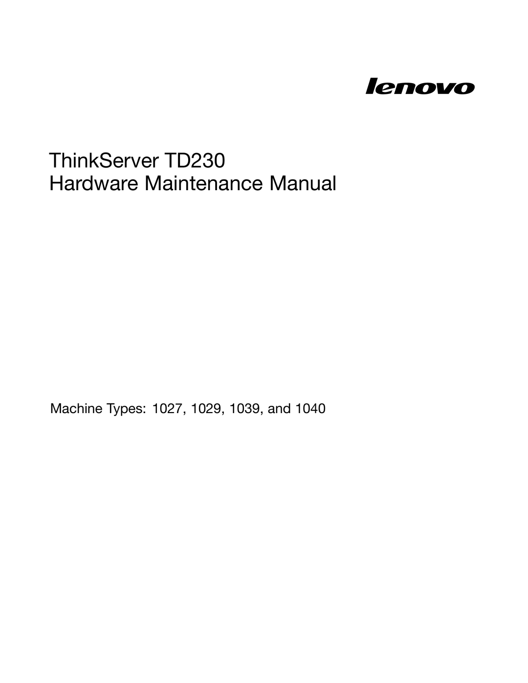 Lenovo manual ThinkServer TD230 Hardware Maintenance Manual 