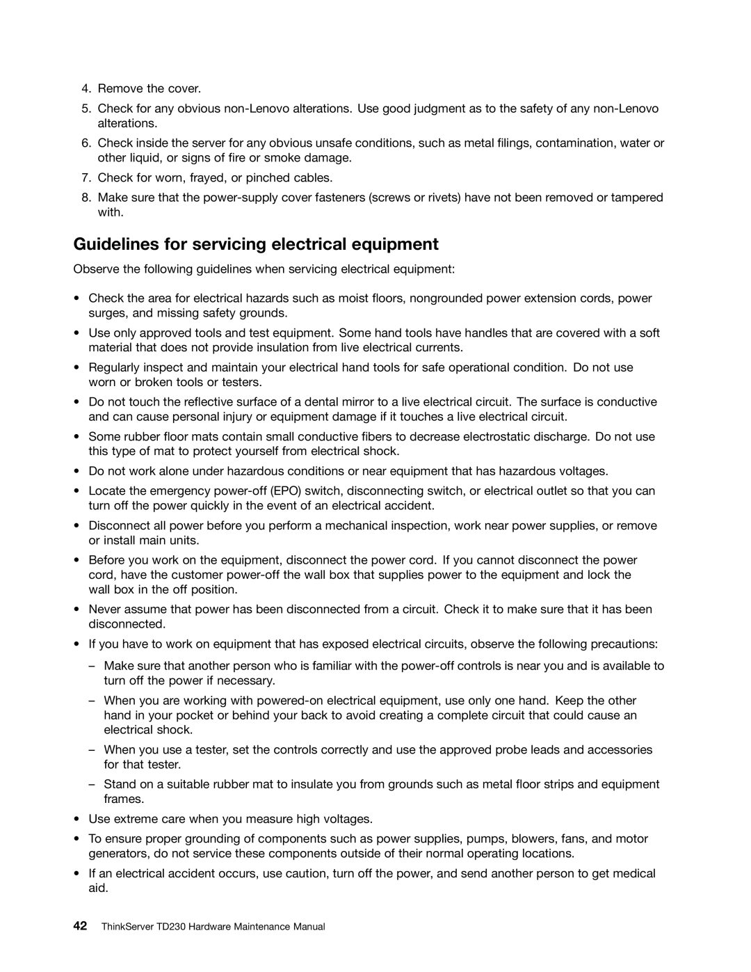 Lenovo TD230 manual Guidelines for servicing electrical equipment 