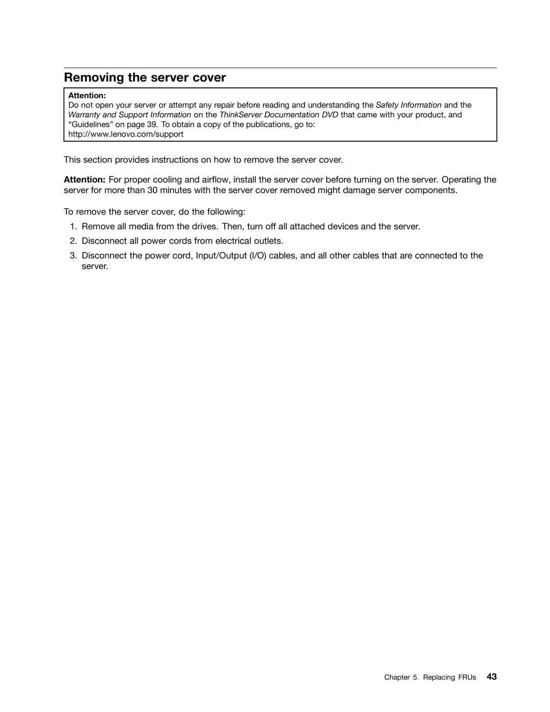 Lenovo TD230 manual Removing the server cover 